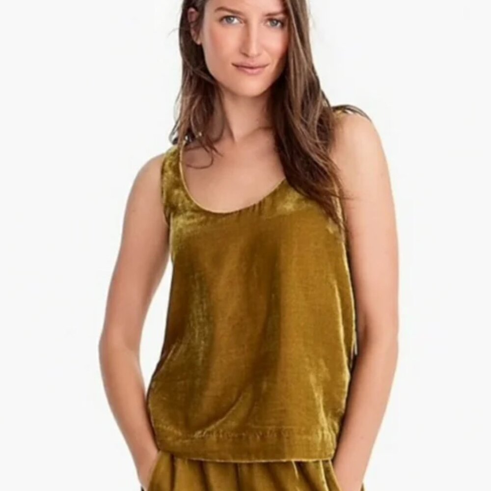 J.Crew Mustard Yellow Gold Velvet Keyhole Back Tank Top-Sz.8